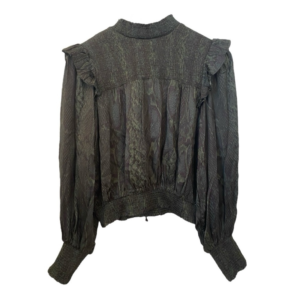 Karlie Womens Green Snakeskin Print Ruffle Blouse - Picture 4 of 7